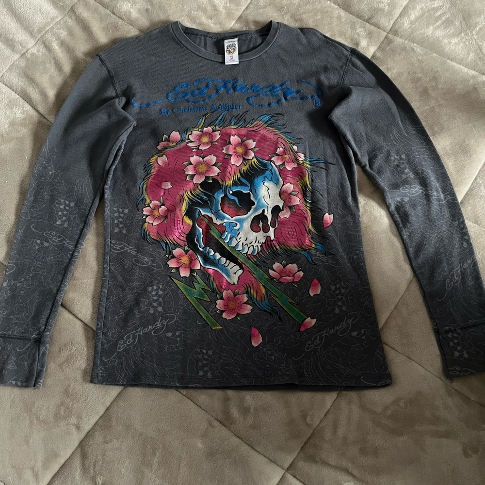 Ed Hardy Gray Graphic Long Sleeve Shirt
